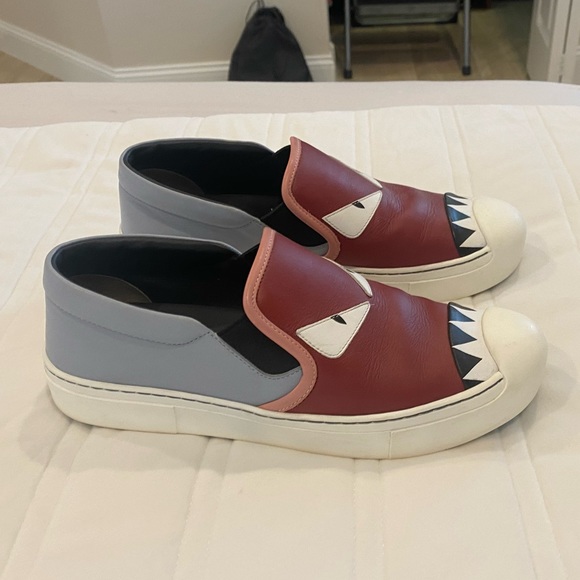 FENDI Monsters Motif Leather Sneakers US8 - Picture 2 of 8